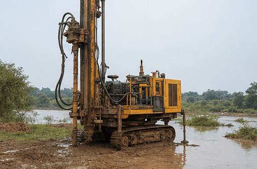 Borewell machine fleet visual for drilling support