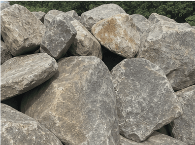 Large boulders arranged for civil construction material supply