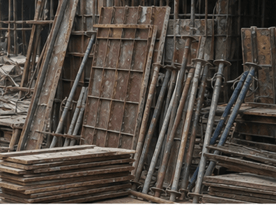 Centering and shuttering formwork materials at a construction site