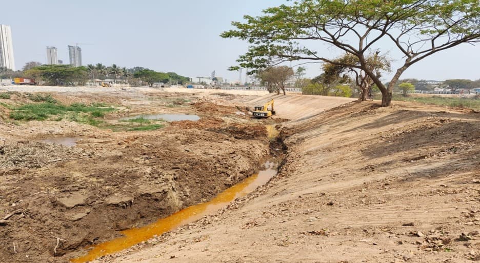 Krishnasagara lake channel formation after civil earthwork